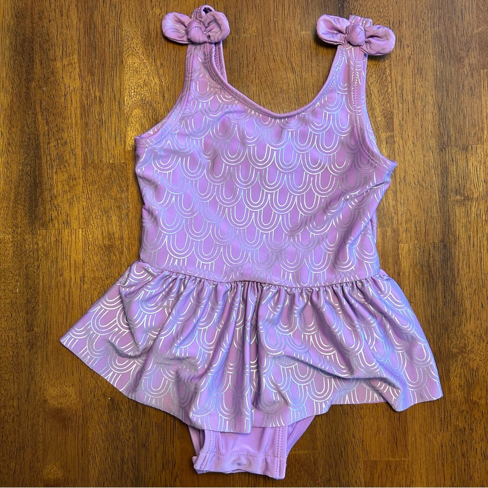 Purple Mermaid Scale Swimsuit Dress | Girls Size 5T | Skirted One-Piece Swim